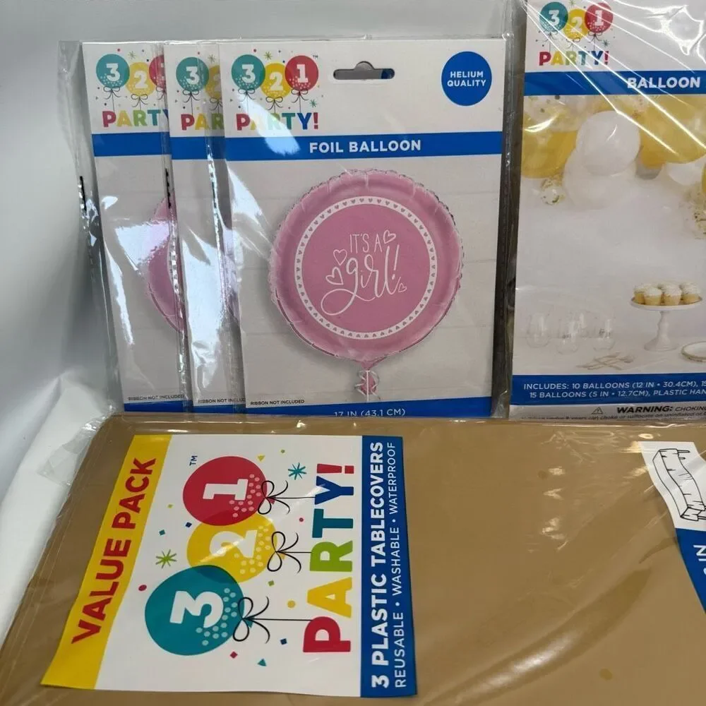 D22 Party Decorations-  7 piece It's a Girl party decor - mylar balloons, cheers